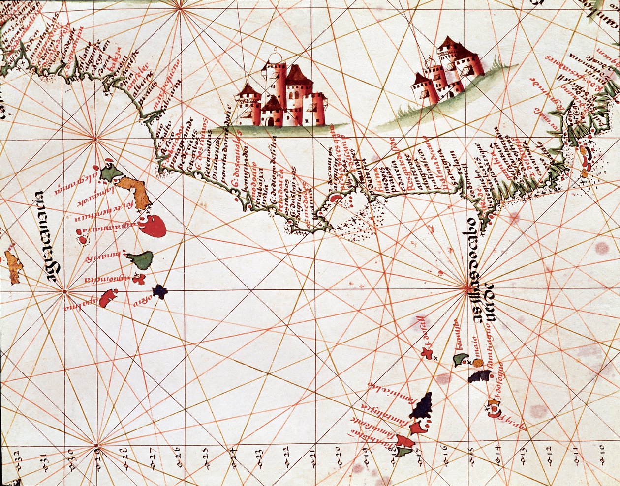 Page of a marine draft representing the islands of Cape Verde, the Canary Islands av Unknown artist