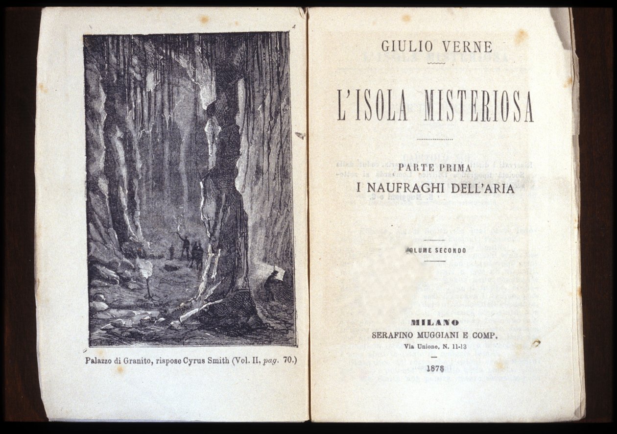 Side av en italiensk utgave av "The Mysterious Island" av Jules Verne. 1878. Milano. av Unknown artist