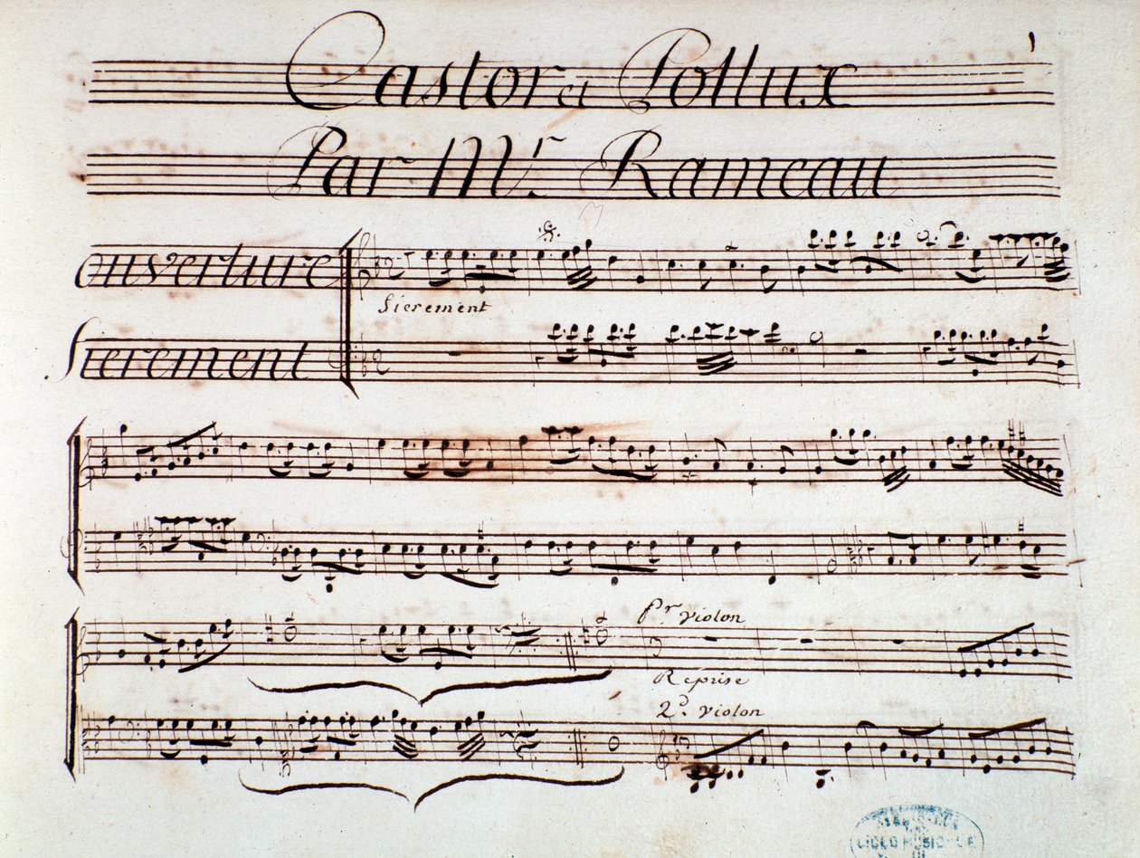 Side med partituret til Castor et Pollux, lyrisk tragedie av Rameau (1737) av Unknown artist