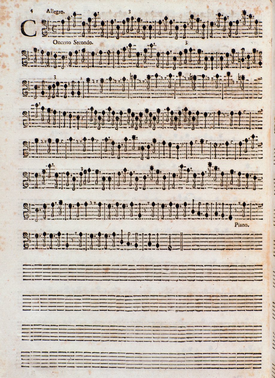 Side med partituret til "" Concerti a cinque, Op. 5"" av Tomaso Albinoni av Unknown artist