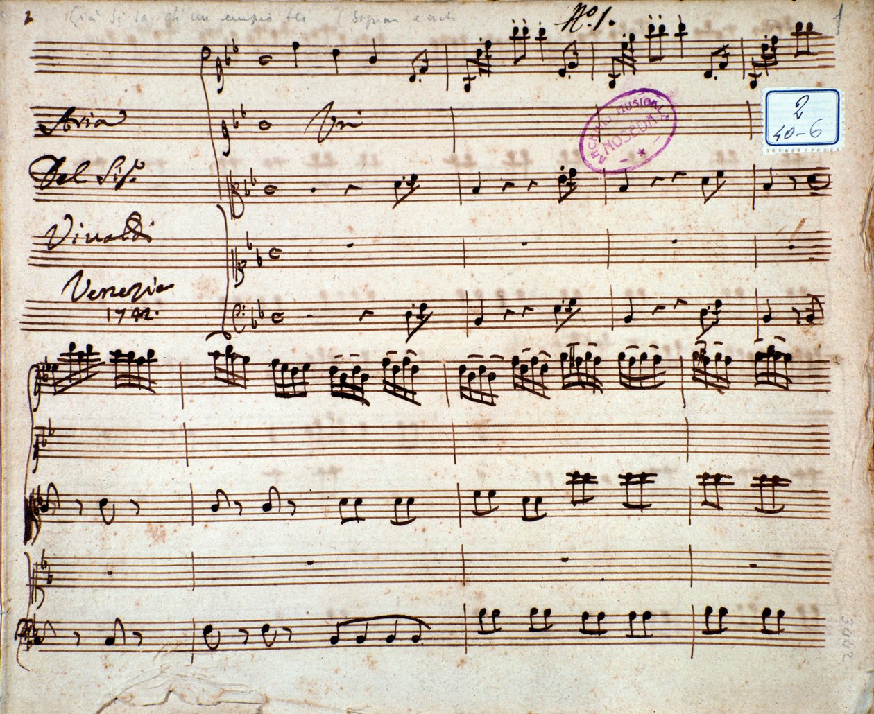 Siden med musikalsk partitur av Gia er det kjent at en bred arie av Antonio Vivaldi av Unknown artist