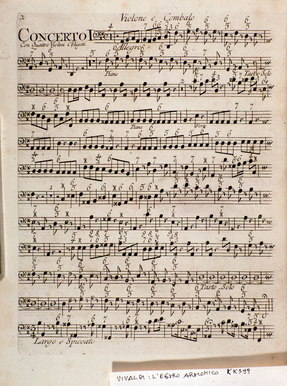 Side med partitur til The Harmonic Star, Op 3 (Harmonic Inspiration) av Antonio Vivaldi av Unknown artist