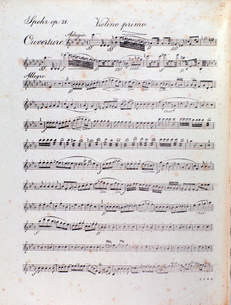 Side med musikalsk partitur av ouvertyren til Alruna av Louis Spohr av Unknown artist