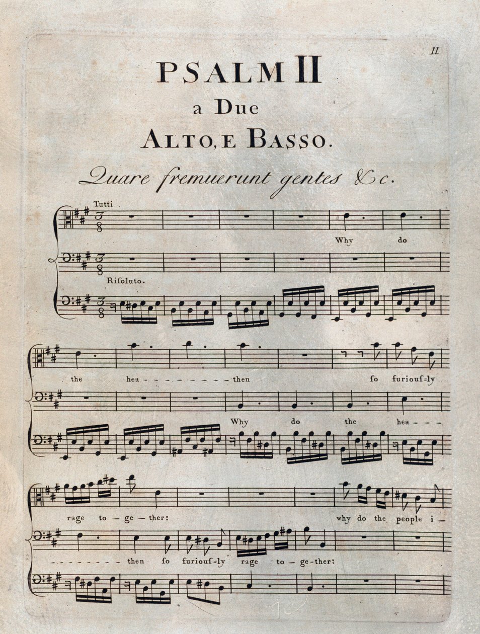 Side med andre salme i partituret til "" The psalms "" av Benedetto Marcello av Unknown artist