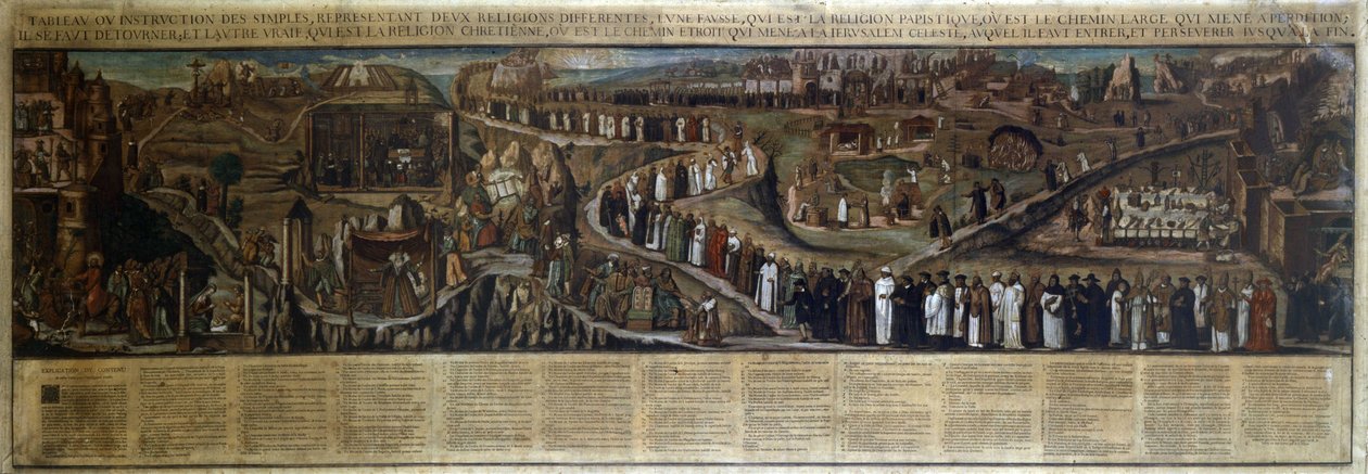 Maleri... som representerer to religioner, en falsk... papisten... en sann... den kristne av Unknown artist