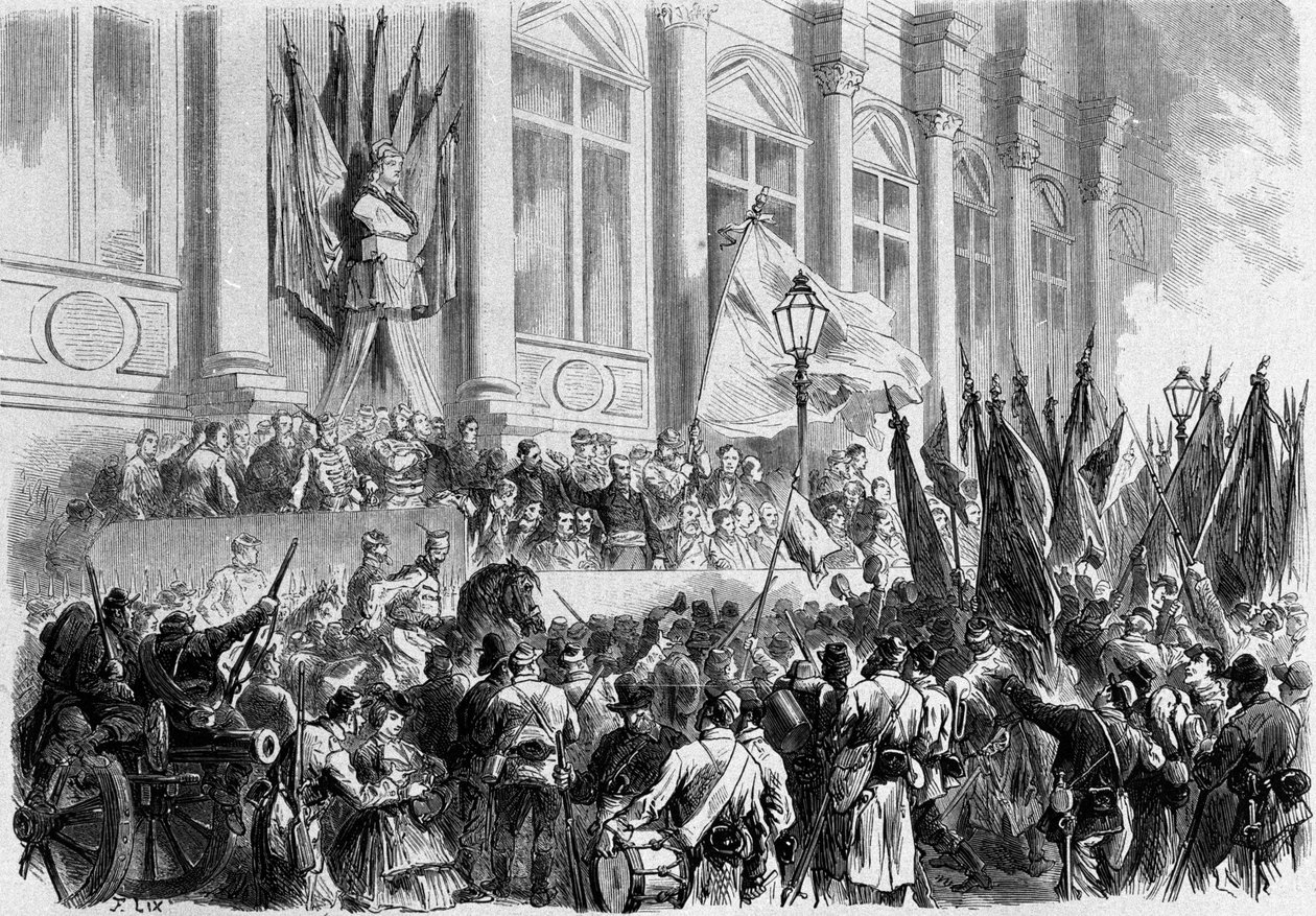 Paris, La Commune: Kunngjøring av resultatene av folkeavstemningen 26. mars 1871 på Place de l