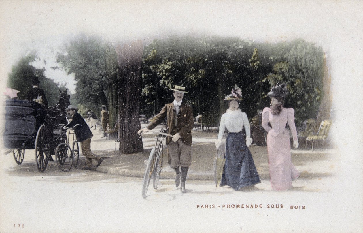 Paris, promenade sous bois - postkort, sent på 1800-tallet av Unknown artist