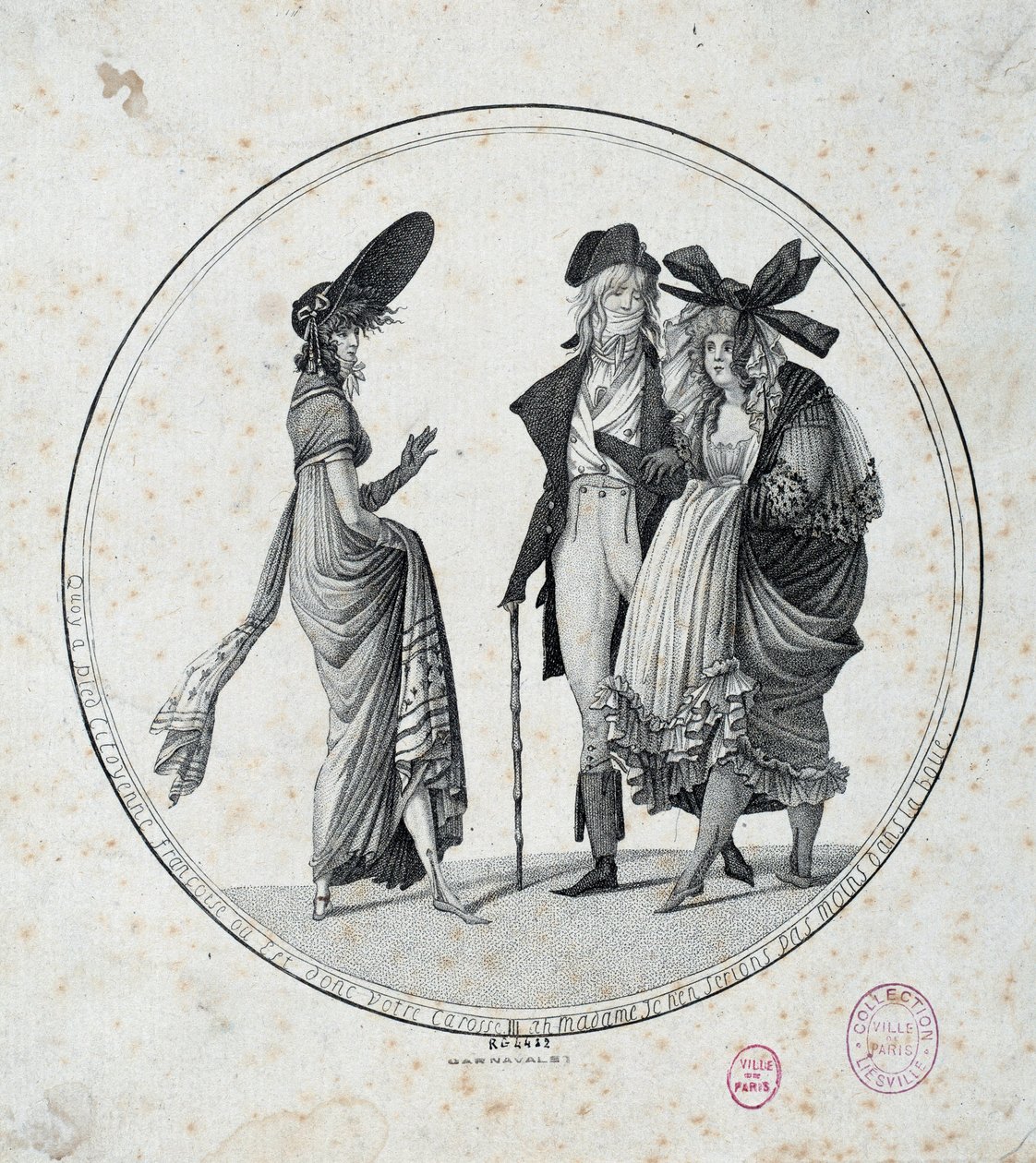 Parisisk mote: "" Amazing and wonderful"" Gravering fra 1795 Paris, Musee Carnavalet av Unknown artist