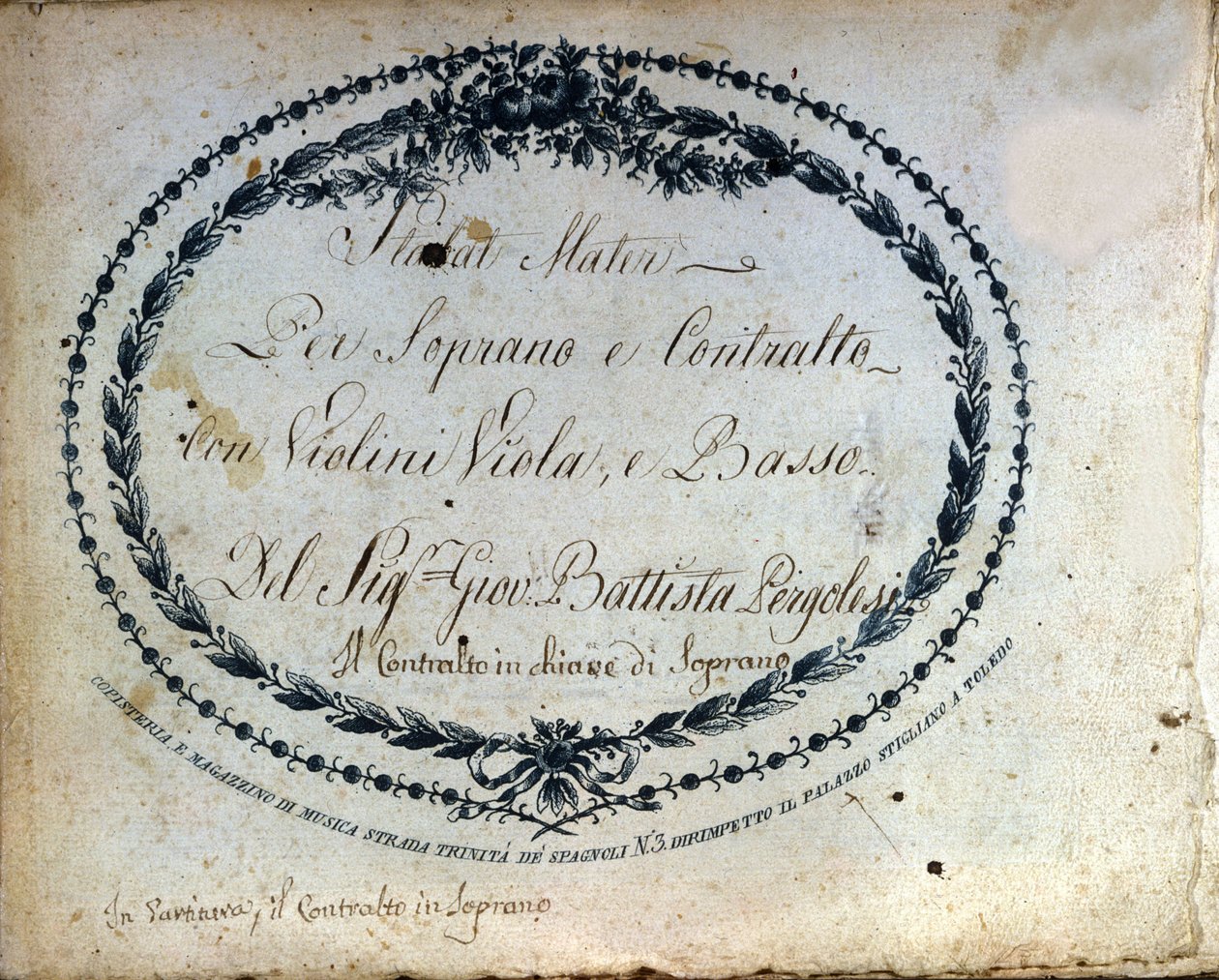 Deling av "" Stabat Mater "" av Jean Baptiste Pergolese (Giovanni Battista Pergolesi, Jean-Baptiste) 1710-1736. "" Stabat Mater for sopran og alt med fioliner, bratsj og bass." av Unknown artist