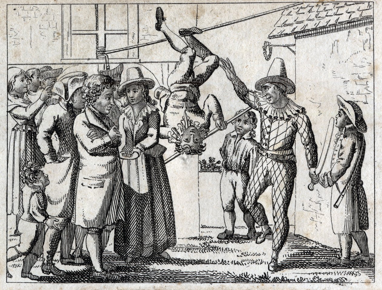 Party in the village: games and disguises. Engraving late 18th century. Private collection. av Unknown artist