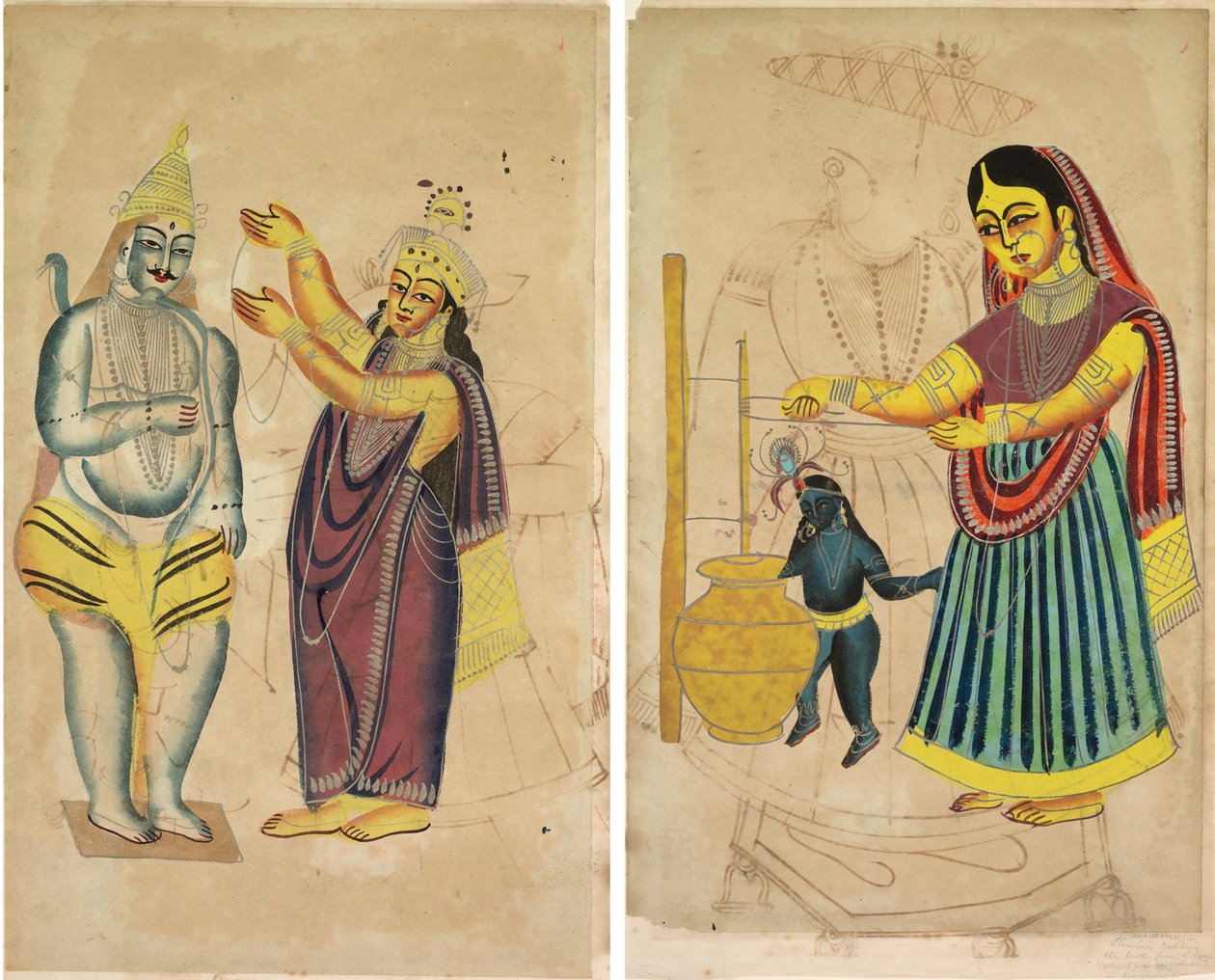 Parvati Plasserer en bryllupskrans på Shiva (recto); Yasoda kjernesmør (verso) av Unknown artist