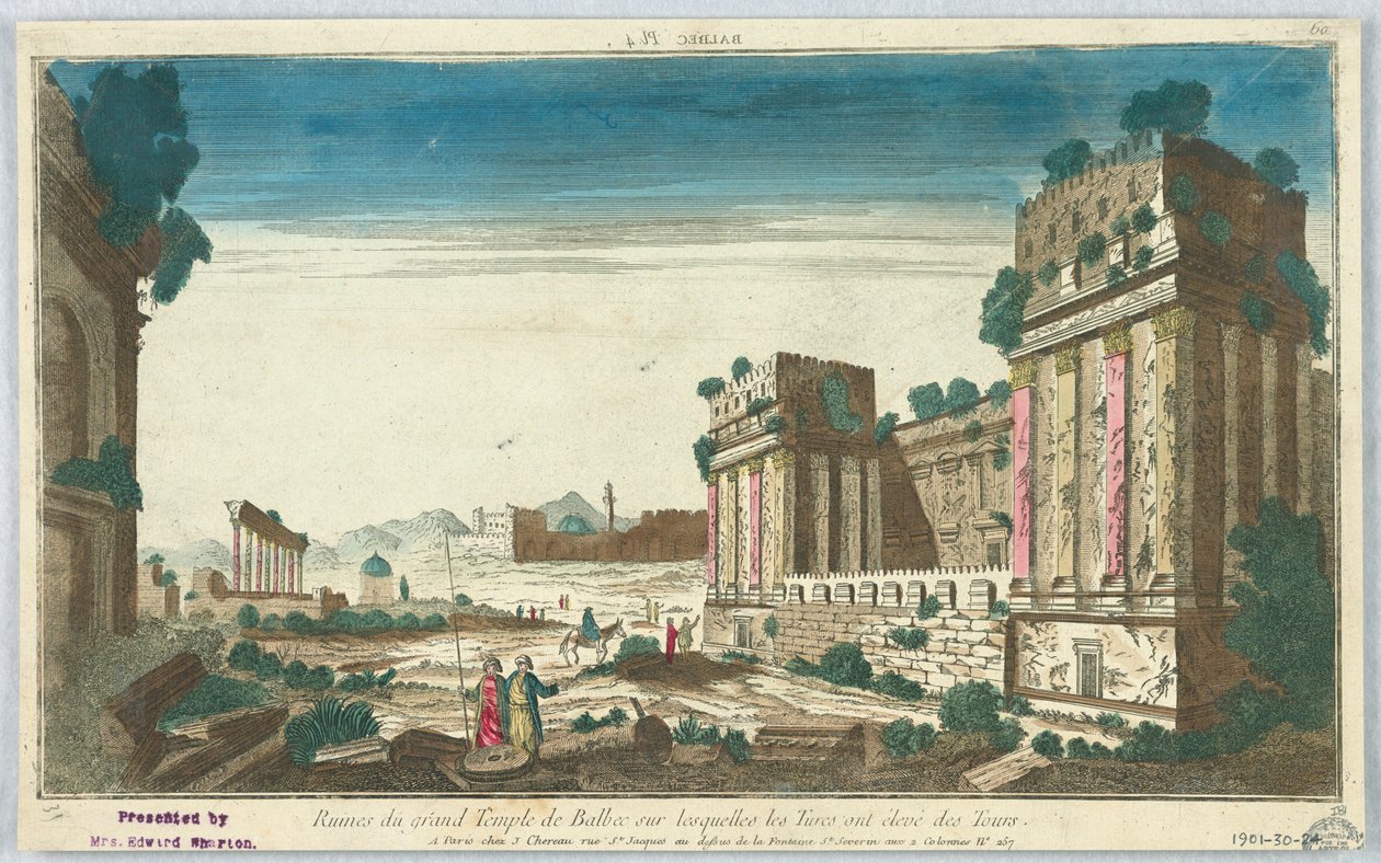 Peep-show, Balbec Pl. 4, Ruinene av det store Balbec-tempelet som tyrkerne reiste tårnene på, 60 av Unknown artist