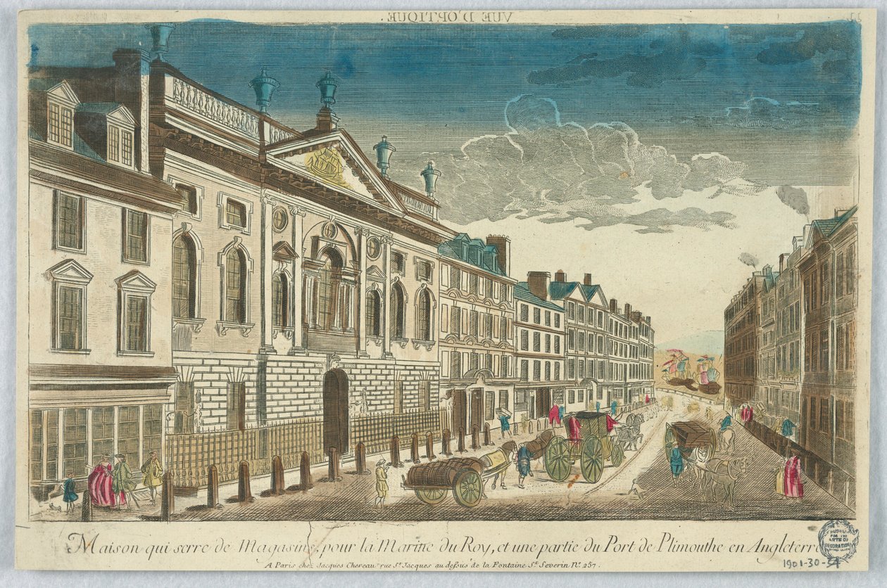 Peep-show, Maison Quiserie de Magasins, for Royal Navy, og en del av havnen i Plimmouthe i England av Unknown artist