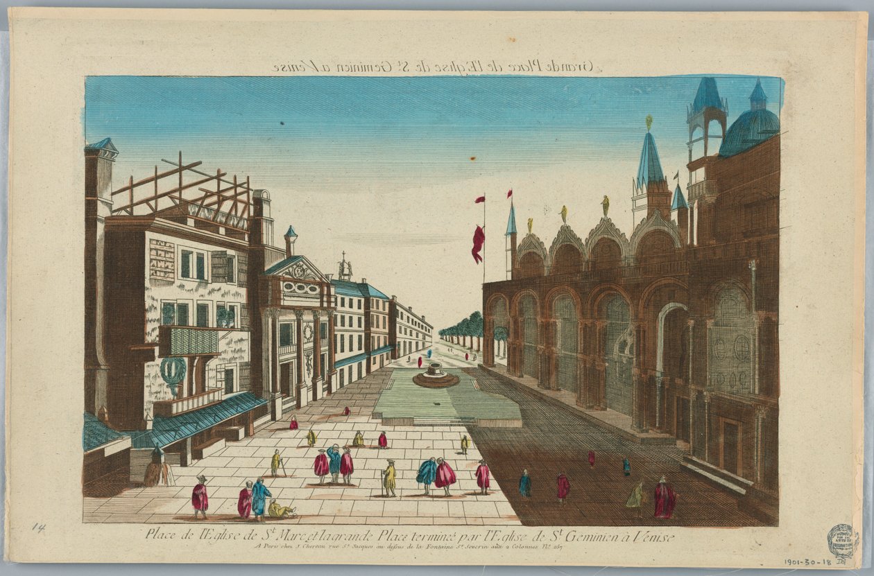 Peep-show, torget i Markuskirken og det store torget avsluttet av kirken St. Geminian i Venezia av Unknown artist