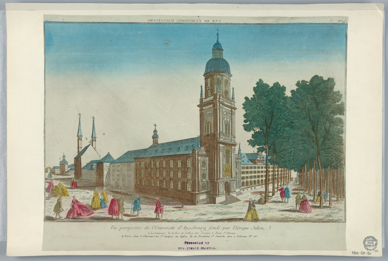 Peep-show, perspektivvisning av universitetet i Augsburg grunnlagt av biskop Julien, nr. 96 av Unknown artist