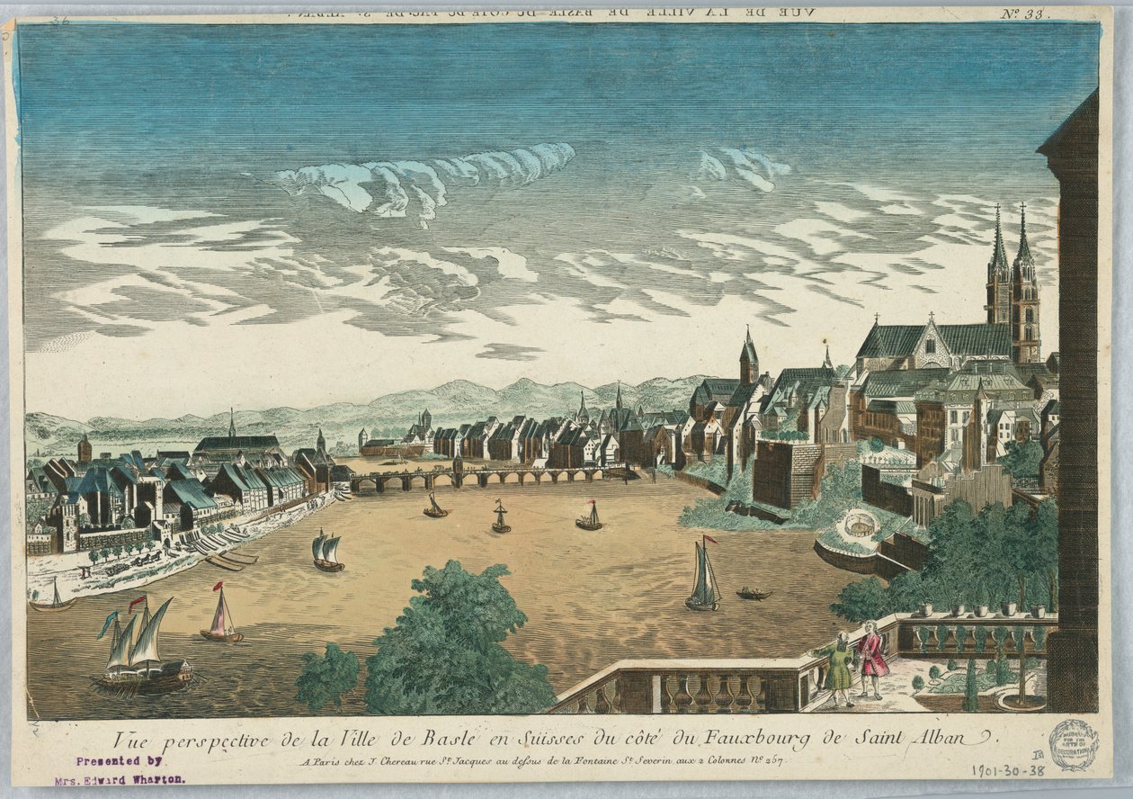 Peep-show, perspektivvisning av byen Basel i Sveits fra Cote du Fauxbourg de Saint Alban, nr. 33 av Unknown artist