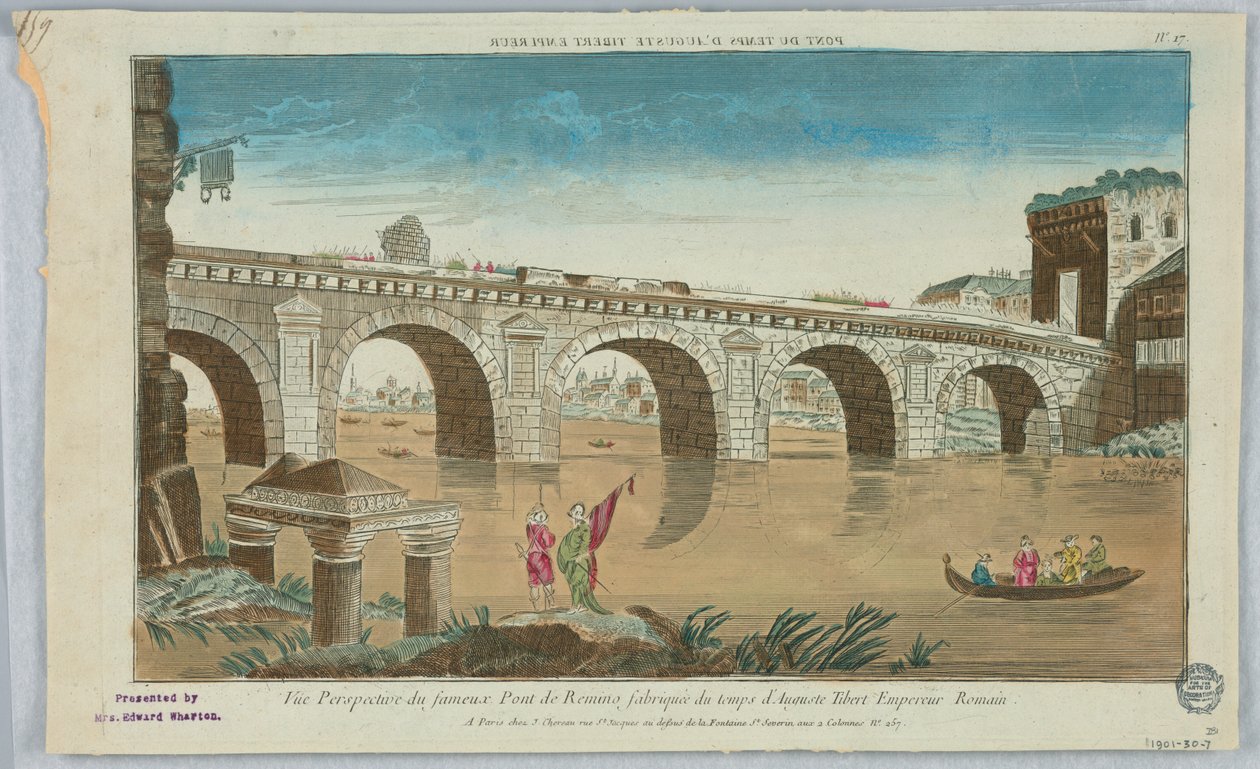 Peep-show, perspektivvisning av den berømte broen til Remino Fabriquee fra tiden til Auguste Tibert romerske keiser, nr. 17 av Unknown artist