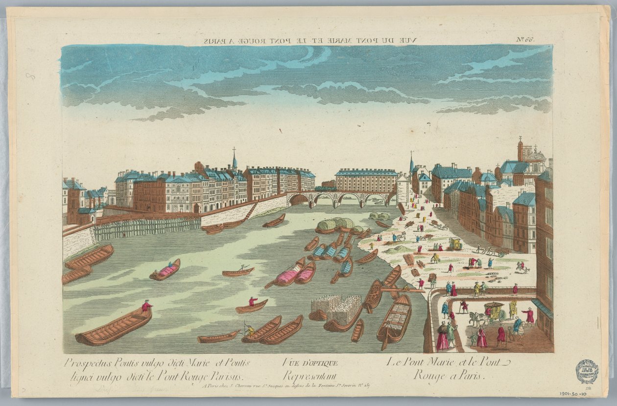 Peep-show, optisk visning som representerer Pont Marie og Pont Rouge i Paris, nr. 66 av Unknown artist