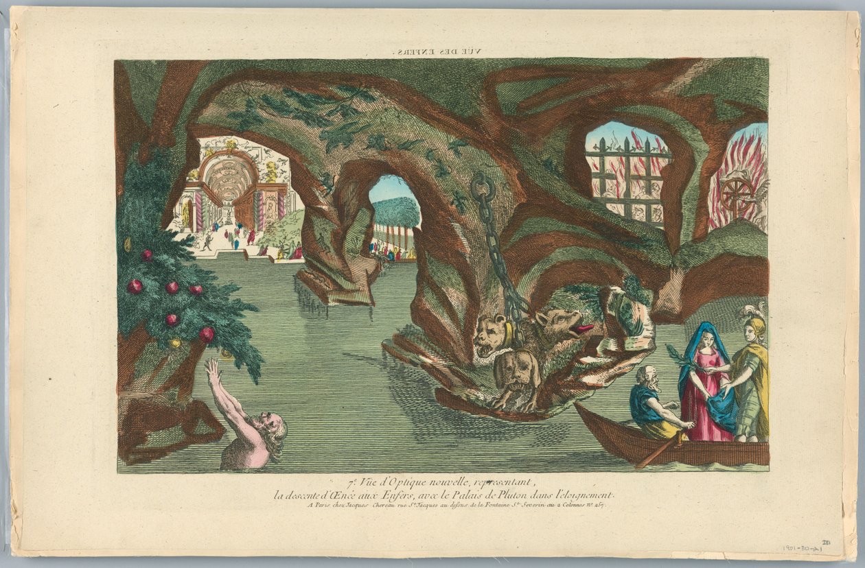 Peep-show, Vüe des Enfers, 7, Vue d'Optique Nouvelle, Representant, The Descent of AEnée into the Underworld, Med Pluto-palasset i det fjerne av Unknown artist
