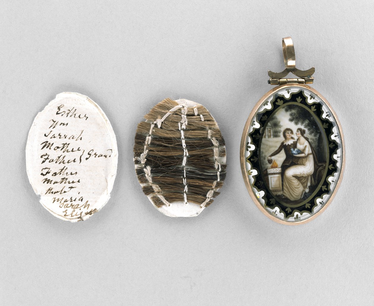 Anheng, ca. 1800 (akvarell på elfenben, emalje, hår, forgylt, silke og glass) av Unknown artist