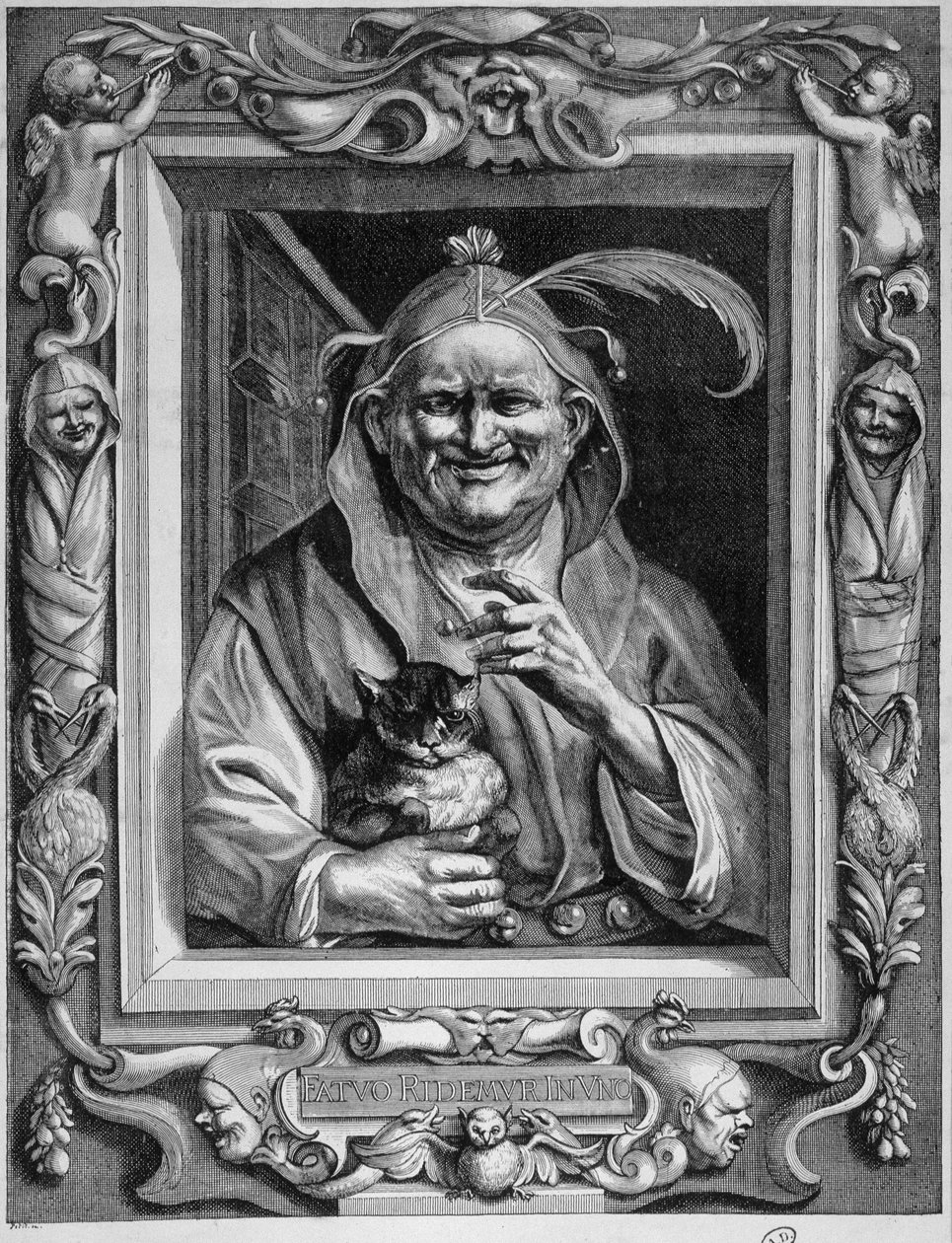 Personifisering av galskap som holder en katt, n.d. av Unknown artist
