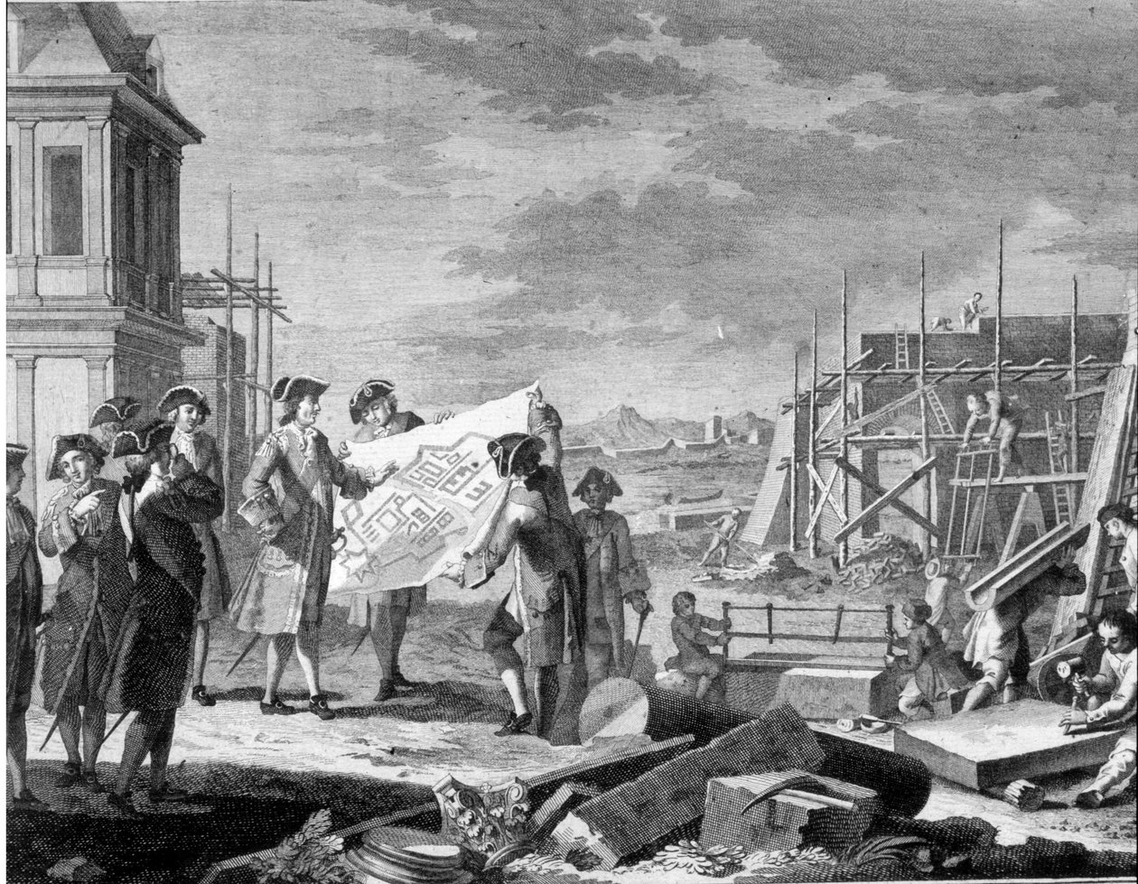 Peter den store fører tilsyn med grunnarbeidet til St. Petersburg av Unknown artist