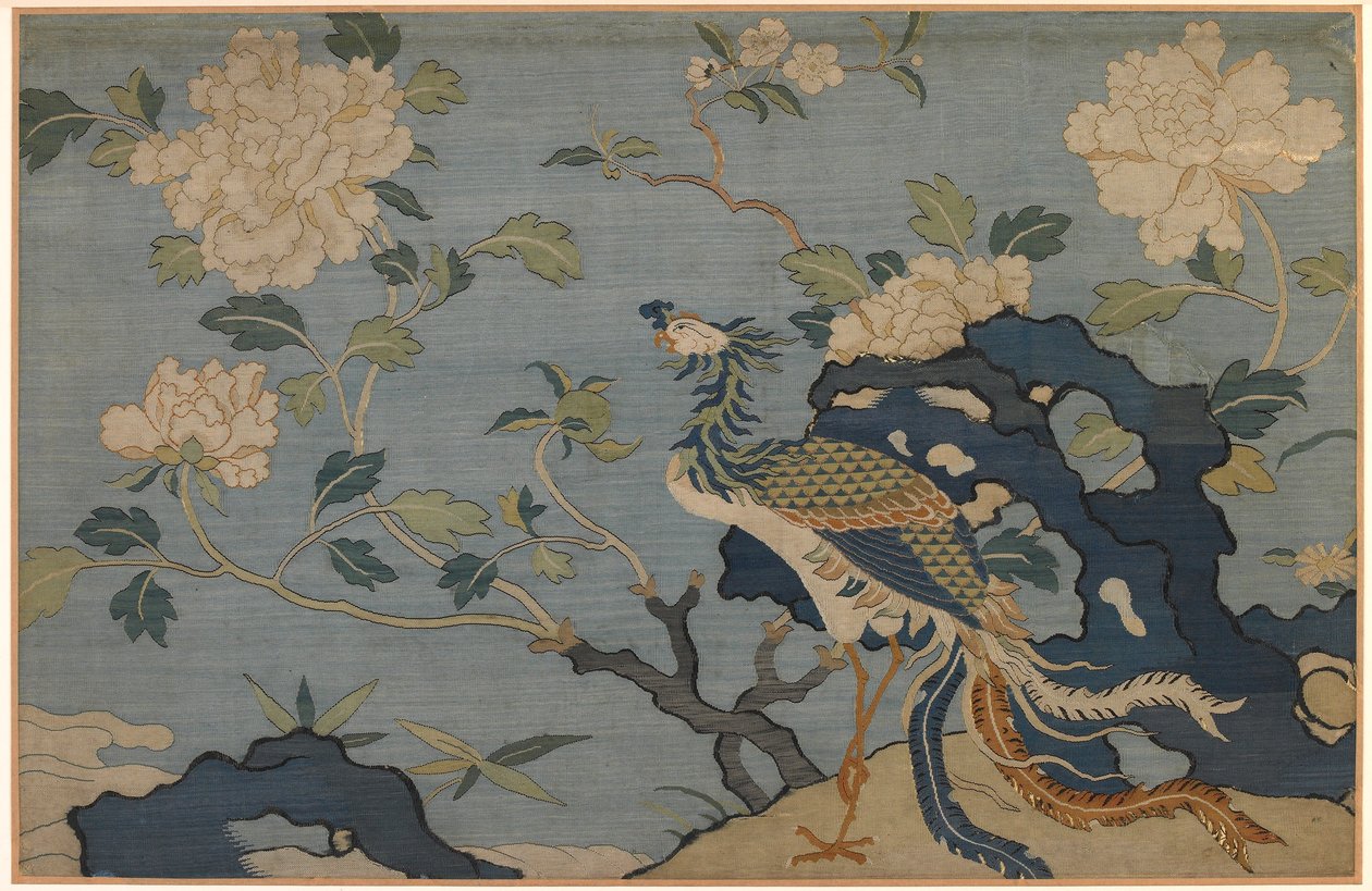 Phoenix blant steiner og blomster av Unknown artist
