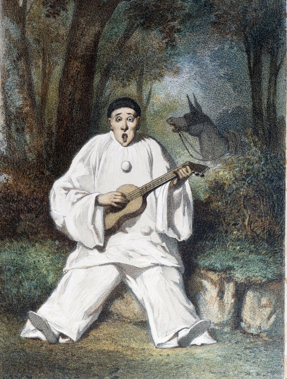 Pierrot spiller gitar - n.d., sent på 1800-tallet av Unknown artist
