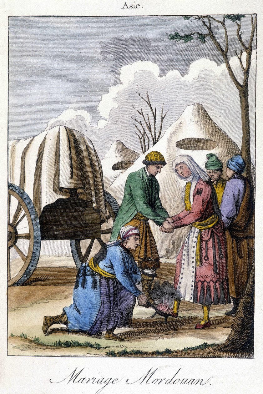 Plate fra 1811 som illustrerer et ekteskap i Mordovia av Unknown artist