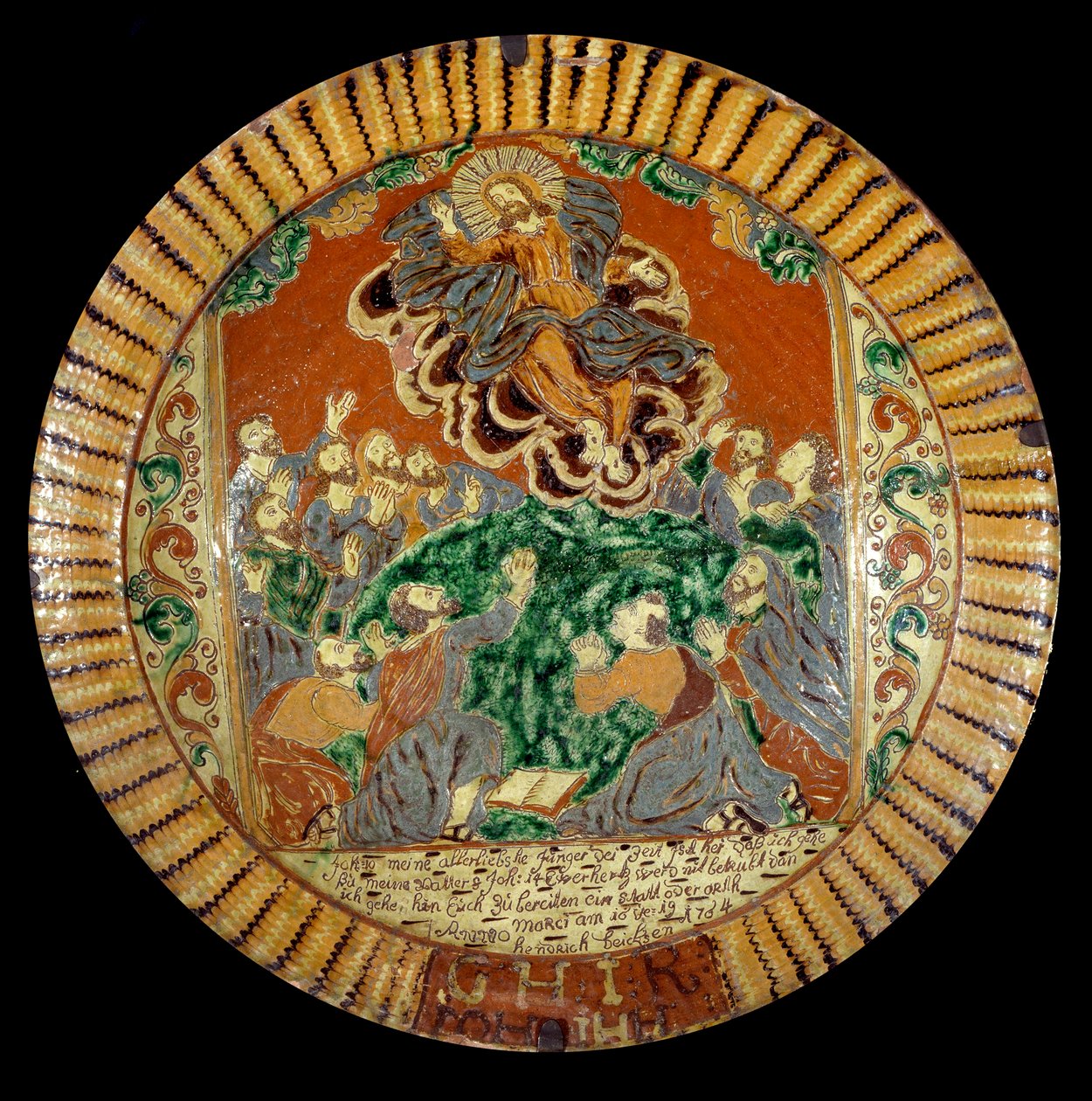 Plate i lakkert jord som representerer Kristi himmelfart. 1752. Sevres, Nasjonalmuseet for keramikk av Unknown artist