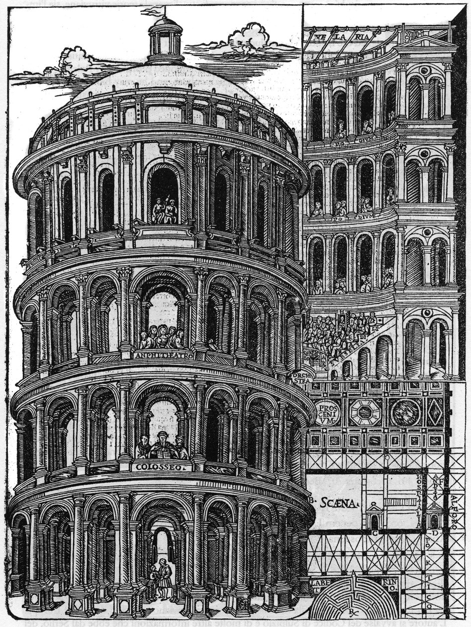 Plate taken from the book “” De architectura””, deals with the architecture of Marcus Vitrubius Pollio dit Vitruvio (1st century BC), Roman architect. Italian edition of Gianbaptista Caporali di Perugia 1536. av Unknown artist