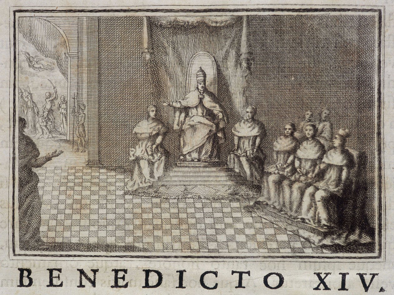 Pave Benedikt XIV (1740-1758) i "" Annals of the Order of Preachers"" av Thomas-Mary Mamachi, Roma av Unknown artist