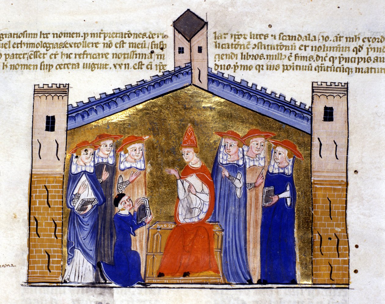 Pave Johannes XXII av Avignon mottar fra forfatteren apparatet til Clement V (skisma). 1400-talls manuskript. Bibl. Nazionale Braidense, Milano. av Unknown artist