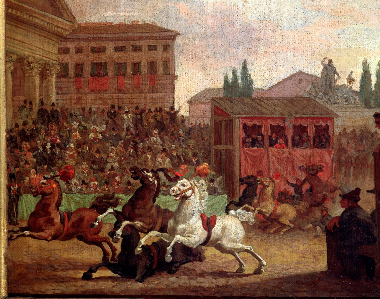 Populære festligheter: "" Rasen (eller palioen) til "" Barberi"" Anonymt maleri fra 1700-tallet. Roma Museo del Folklore av Unknown artist