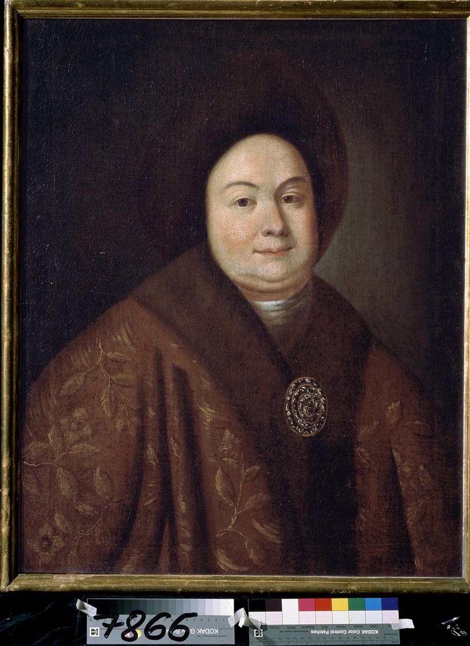 Portrett av tsarinaen Eudoxia Feodorovna Lopukhina (1669-1731), kone til Peter I av Russland (Portrett av tsarinaen Evdokiya Feodorovna Lopukhina, kona til tsar Peter I av Russland). Anonymt maleri. Olje på lerret, 80 x 63 cm, tidlig 1700-tall. st av Unknown artist