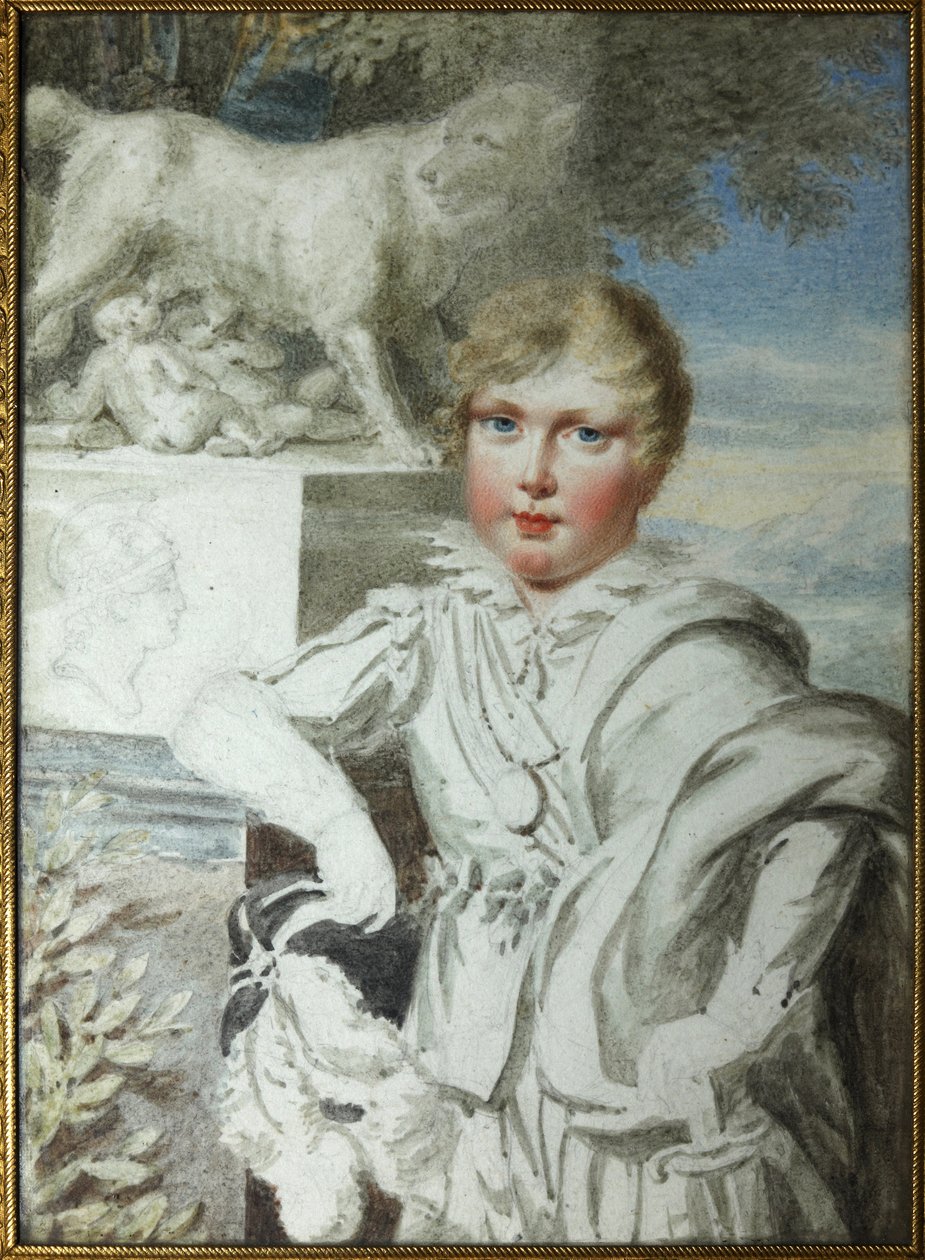 ""Portrett av prins Napoleon Francois Bonaparte (1811-1832) Som et barn"" Portrett av kongen av Roma Napoleon II, hertug av Reichstadt (1811-1832) sønn av keiser Napoleon I (1769-1821) - Anonym akvarell rundt omkring Podstanitsky samling av Unknown artist