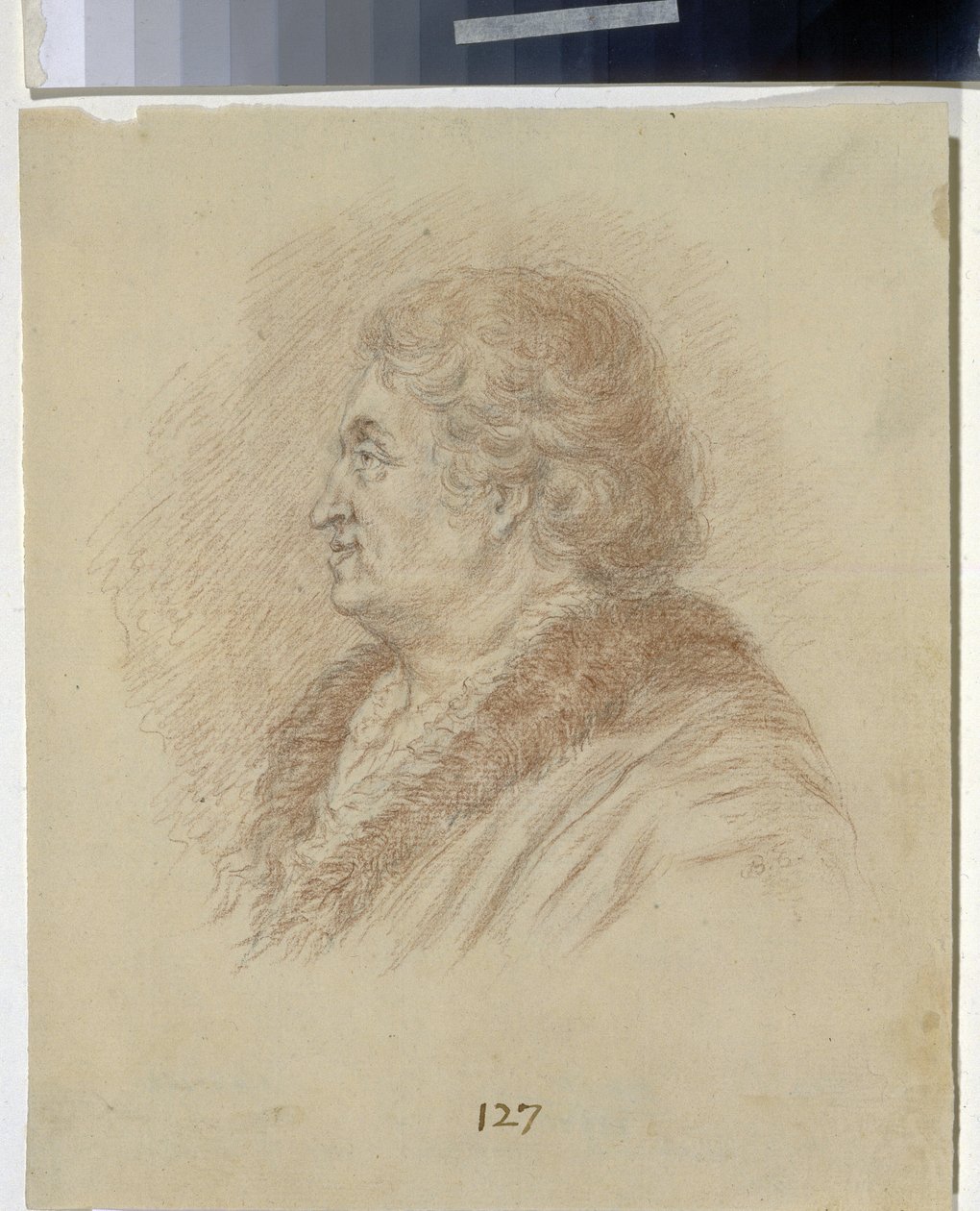 Portrett av prinsen av Tauris, generalmarskalk og statsmann Grigori Aleksandrovich Potemkin (Potyomkin) (1739-1791). (Portrett av Prince of Tauris, general feltmarskalk, statsmann G. A. Potyomkin). Anonym tegning, blyant, sangvinsk på papir. art ro av Unknown artist