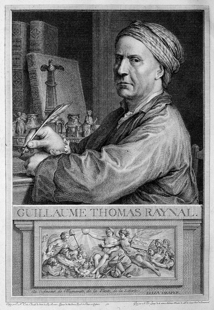 Frontispice-portrett av Raynal - i "" Philosophical and Political History of European Settlements and Trade in the Two Indexes"" av Guillaume Thomas Raynal. av Unknown artist