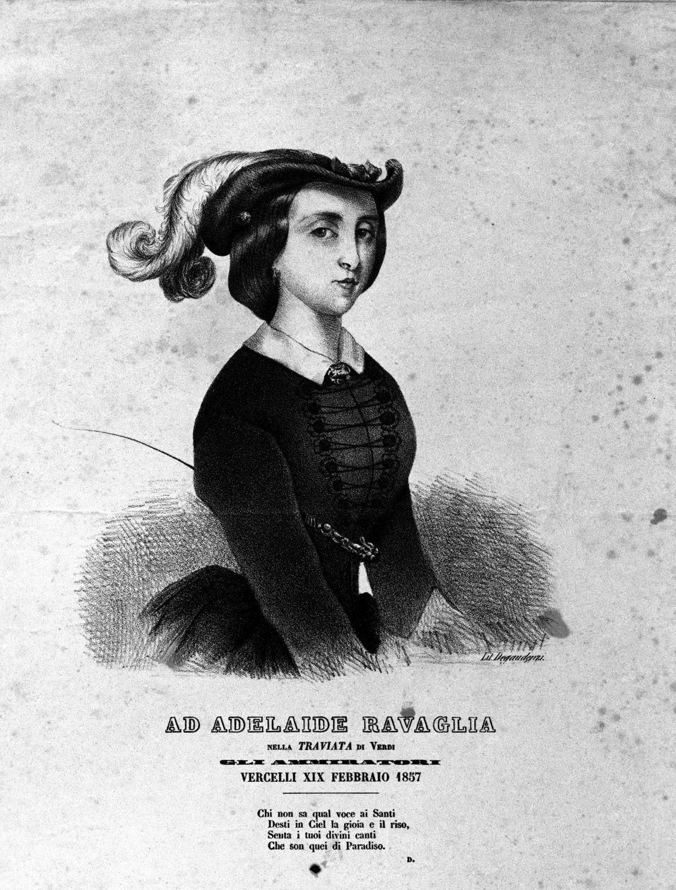 Portrett av Adelaide Ravaglia i representasjonen av operaen "La Traviata" "av Giuseppe Verdi fra 1857. av Unknown artist