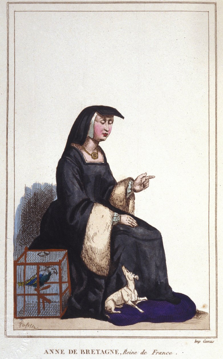 Portrett av Anne av Bretagne (1476-1514), dronning av Frankrike, kone til Charles VIII deretter Ludvig XII. Gravert fra 1830 av Unknown artist