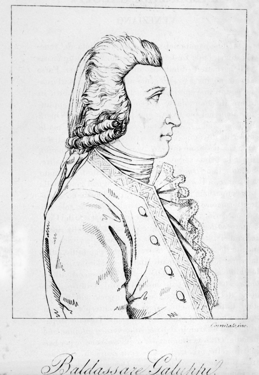 Portrett av Baldassare Galuppi. Italiensk komponist (1706 til 1785) venetiansk gravering fra slutten av 1700-tallet av Unknown artist