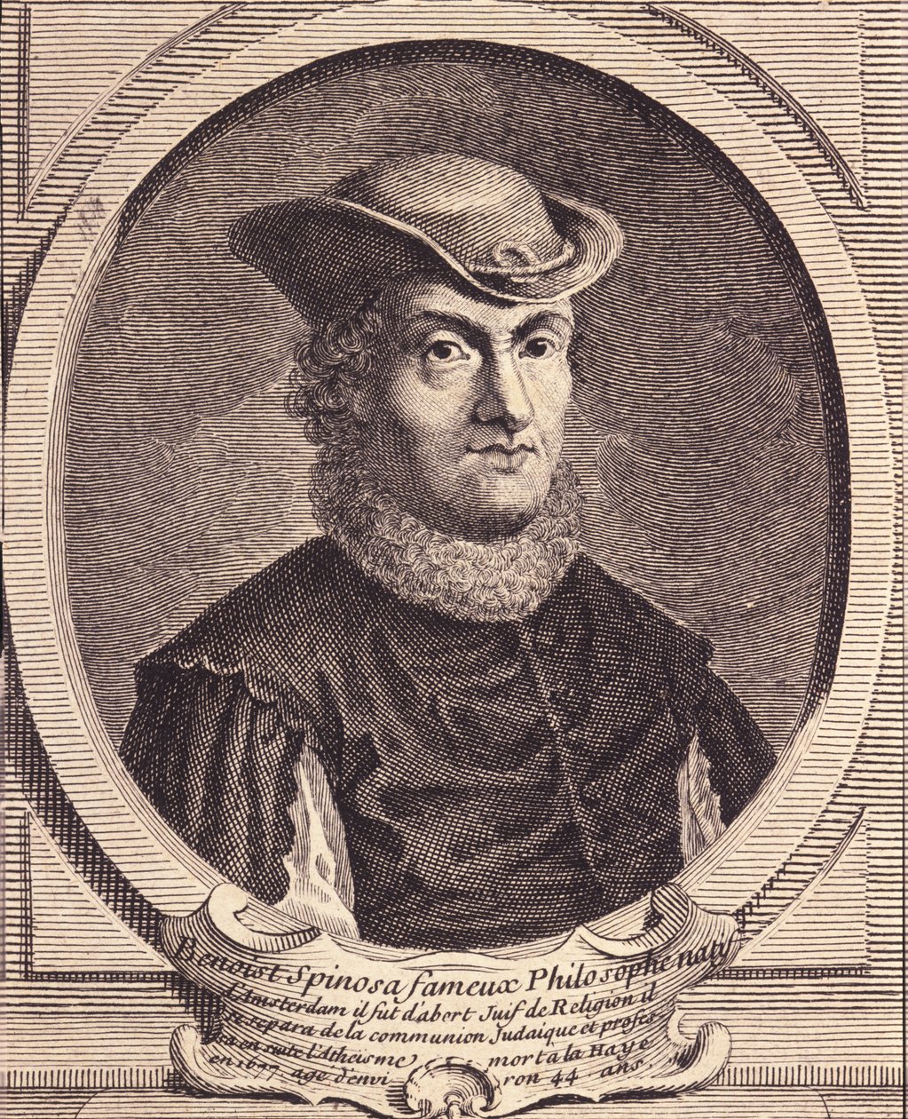 Portrett av Baruch Spinoza (1632-1677), nederlandsk filosof, også kjent som Bento de Espinosa eller Benedictus de Spinoza eller Benoit de Spinoza. Gravering fra 1700-tallet. av Unknown artist