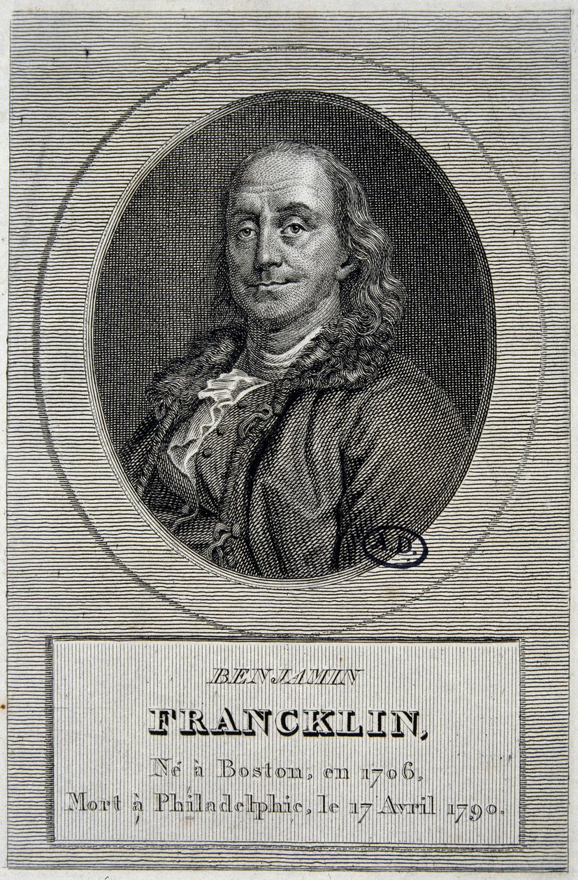 Portrett av Benjamin Franklin , amerikansk politiker og fysiker (1706-1790) av Unknown artist