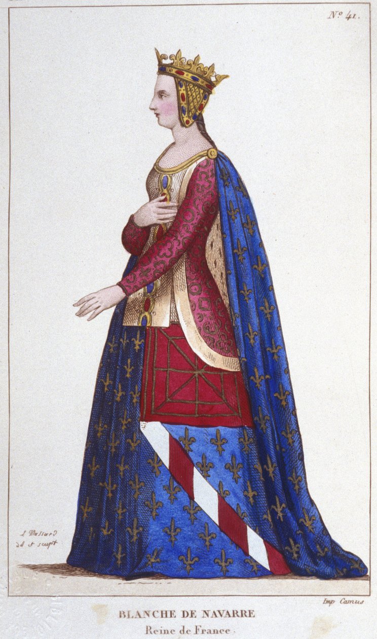 Portrett av Blanche av Navarre (1224 -1283) Dronning av Frankrike Brud til John I the Roux i 1236. Gravering av 1830 av Unknown artist
