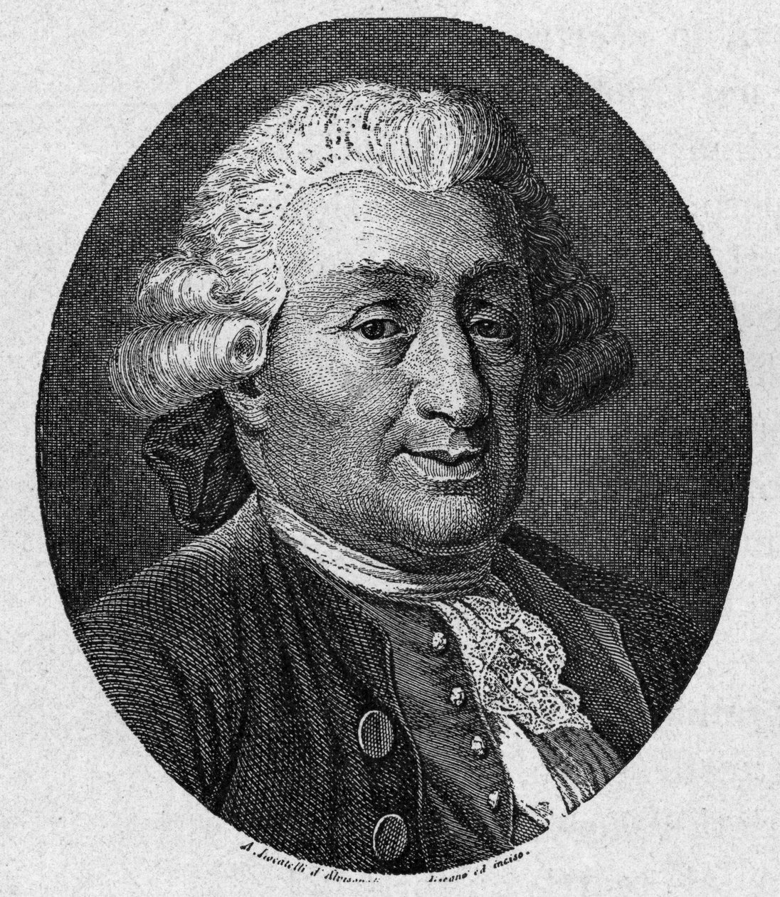 Portrett av Carlo Goldoni (1707 - 1793) italiensk tegneserieforfatter. Gravering 1800-tallet av A. Locatelli av Unknown artist
