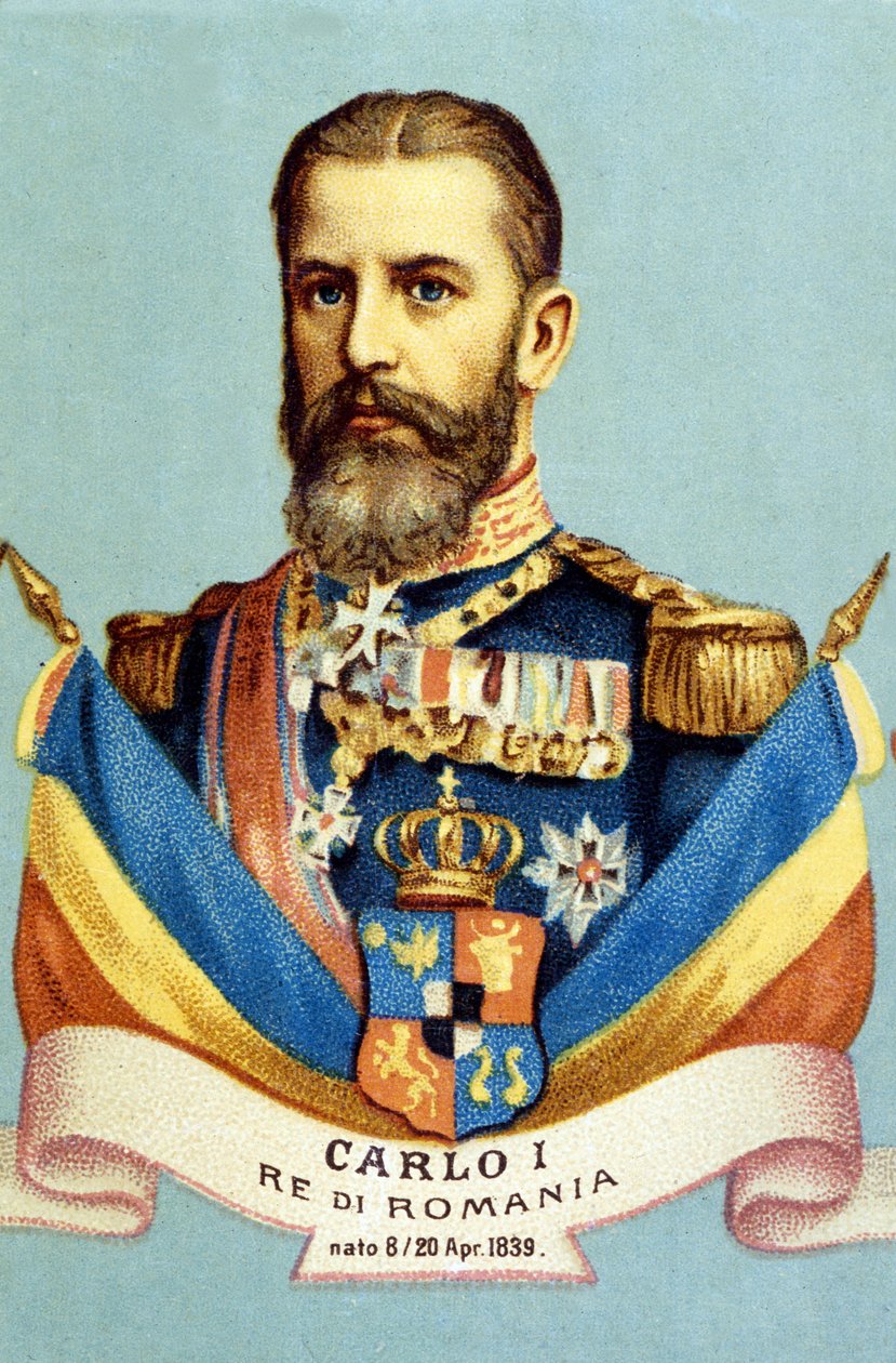 Portrett av Charles I (Carol I) (1839-1914), konge av Romania. 1800-talls kromolitografi av Unknown artist