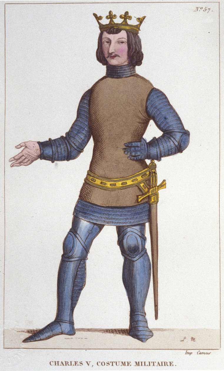 Portrett av Karl V den vise i militærdrakt (1338 - 1380).gravering fra 1830 av Unknown artist