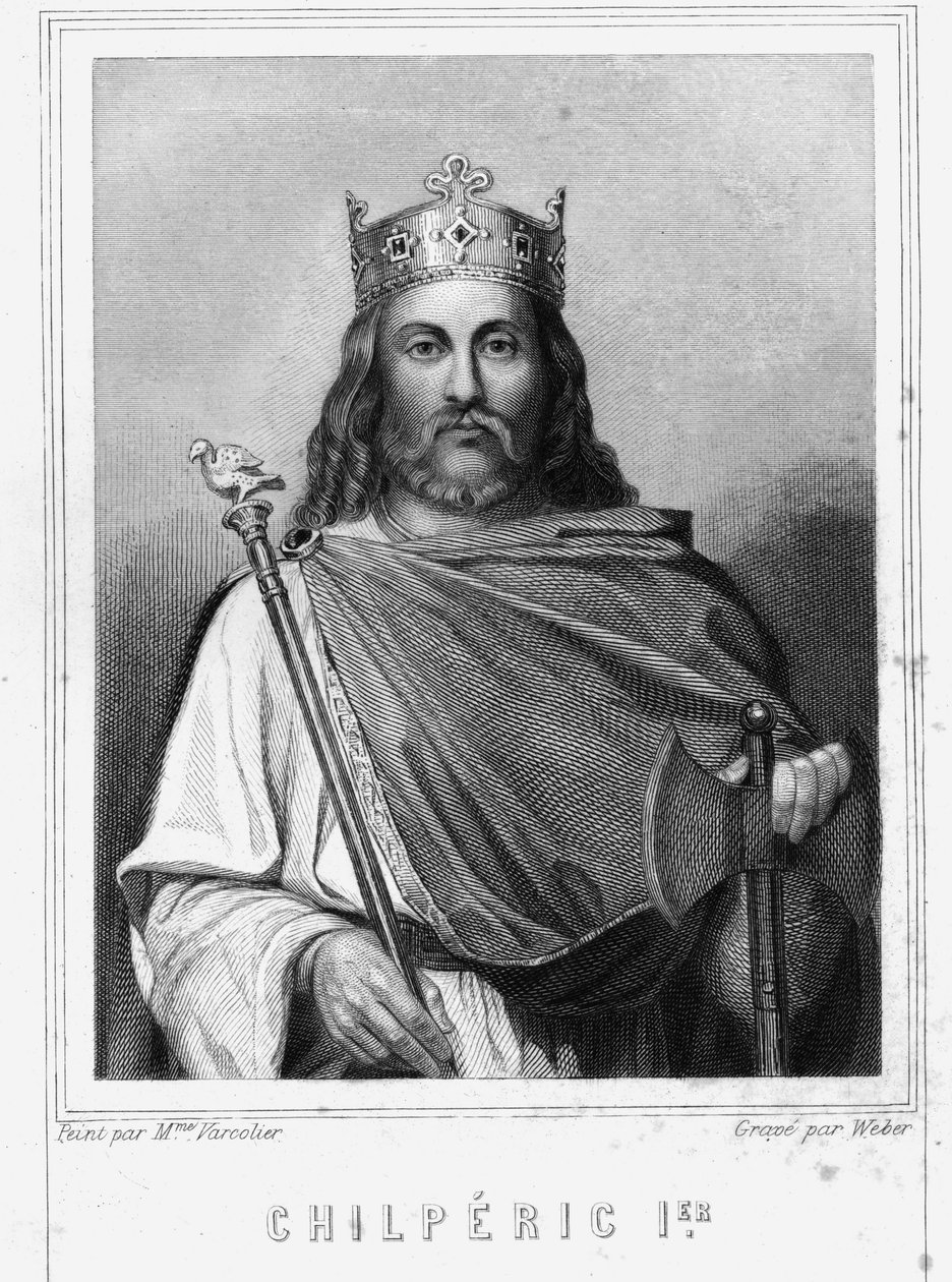 Portrett av Chilperic I (539 - 584), konge av Neustria - i "Histoire des Français"" av Lavallée, gravering, sd. av Unknown artist