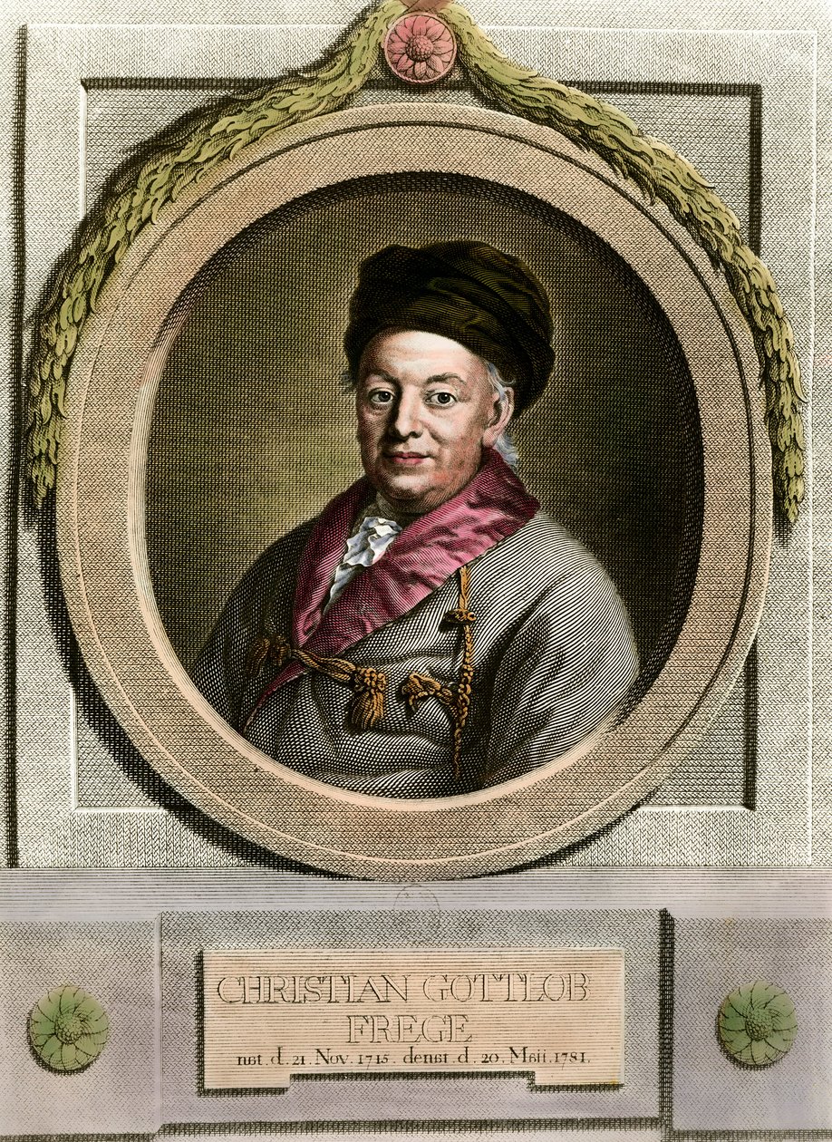 Portrett av Christian Frege (1715-1781) tysk matematiker og filosof Gravering fra 1700-tallet Privat samling av Unknown artist