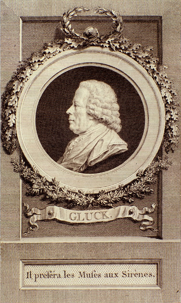 Portrett av Christoph Gluck (1714-1787), tysk komponist, gravering. 18. århundre. Bologna, civico museo musico av Unknown artist